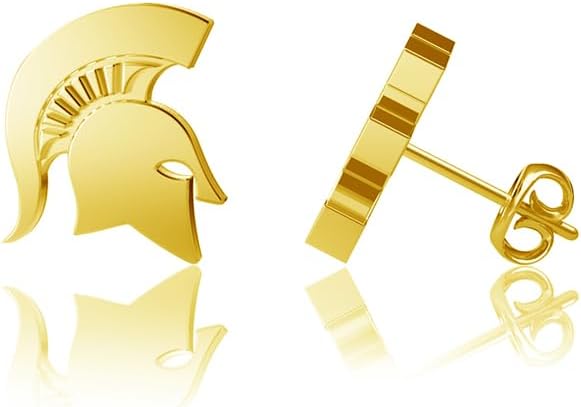 Michigan State University Post Earrings - 24K Gold over 925 Solid Sterling Silver Studs, Officially Licensed Jewelry Gifts for Coaches and Women Graduates, Alumni, Spartans Logo Charm by Dayna Designs