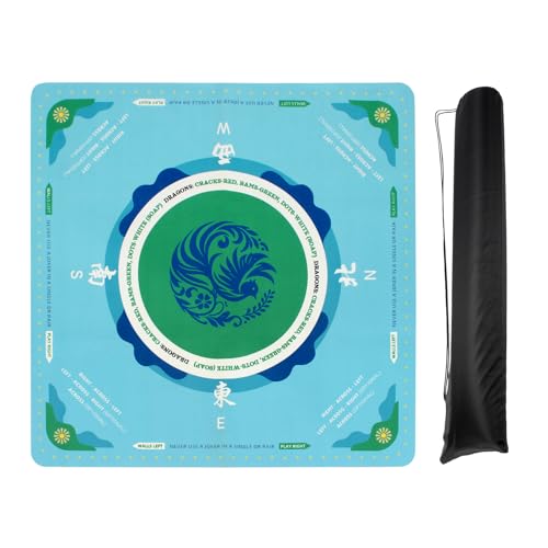 FMTYAOIU Mahjong Mat, 31.5 Inch Anti-Slip Noise Reduction Mahjong Table Mat with Storage Bag for Mahjong, Dominoes, Poker, Card Games, Tiles and Board Games (Blue)