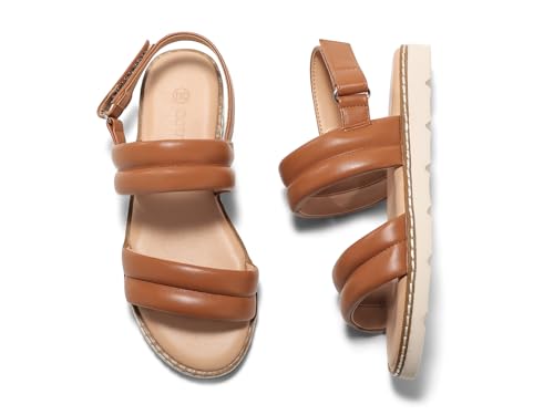 Image of Coutgo Girls Sandals Comfort Open Toe Flat Sandal Summer Dress Shoes with Adjustable Back Strap