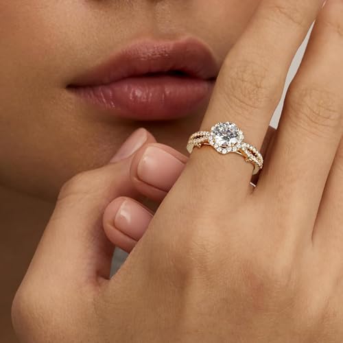 AllenCOCO 1.2CT Halo Engagement Ring – Thick 14K Gold Plated & Round Cut CZ Promise Eternity Wedding Ring for Women Ideal for Travel and Daily Wear2