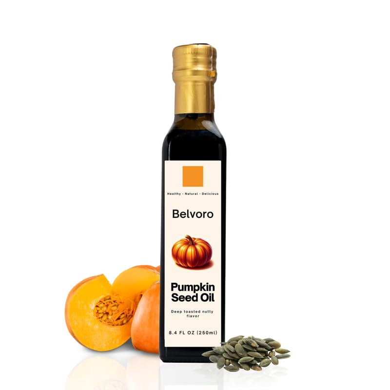 Belvoro Toasted Styrian Pumpkin Seed Oil | 270-Year Tradition | 100% Pure, Unrefined Roasted Pumpkin Seed Oil for Gourmet Cooking | Supports Heart Health & Hair Growth | Glass Bottle 8.4 FL Oz