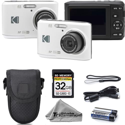 Kodak PIXPRO FZ45 Digital Camera, 16MP Compact Point & Shoot, 4X Optical Zoom, 27mm Wide Angle Lens, 1080P Full HD Video, White + Camera Case & 32GB SD Card
