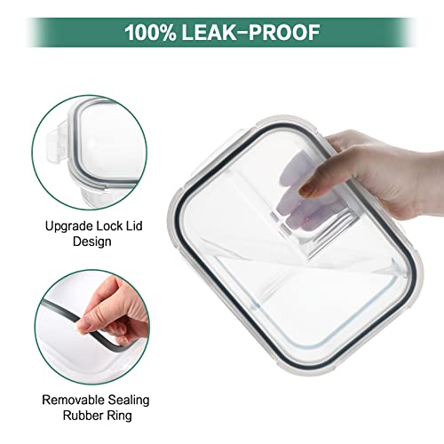 Homberking 8 Pack Glass Meal Prep Containers 3 Compartment, 36Oz Glass Food Storage Containers With Lids, Airtight Glass Lunch Bento Boxes, Bpa-Free & Leak Proof (8 Lids & 8 Containers) - Grey #TOP2