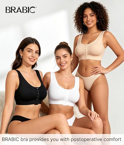 Image of BRABIC Surgical Bra Front Closure - Comfort Compression Mastectomy Bras for Women Post Surgery with Full Coverage