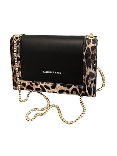 Women's Leopard Print Flap Shoulder Bags Chain Strap Square Bag Cheetah Crossbody Purse