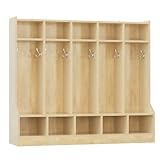 Garvee Kids Coat Locker with Bench for Classroom, Smooth Wood Surface 10 Cubbies, Daycare Cubby with 4 Hidden Casters & 10 Hooks, Cubby Storage Organizer for Nursery, Home, School