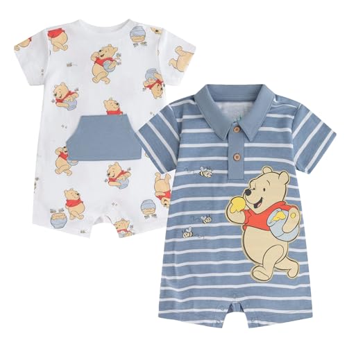 Disney Cars Winnie the Pooh Mickey Mouse Stitch Baby Boys 2 Pack Romper for Newborn and Infant