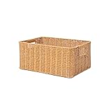 YRMT Rattan Storage Basket Pantry Basket with Built-in Handles Wicker Basket for Organizing Shelves Waterproof Woven Basket Nature (14'x10'x6.3')