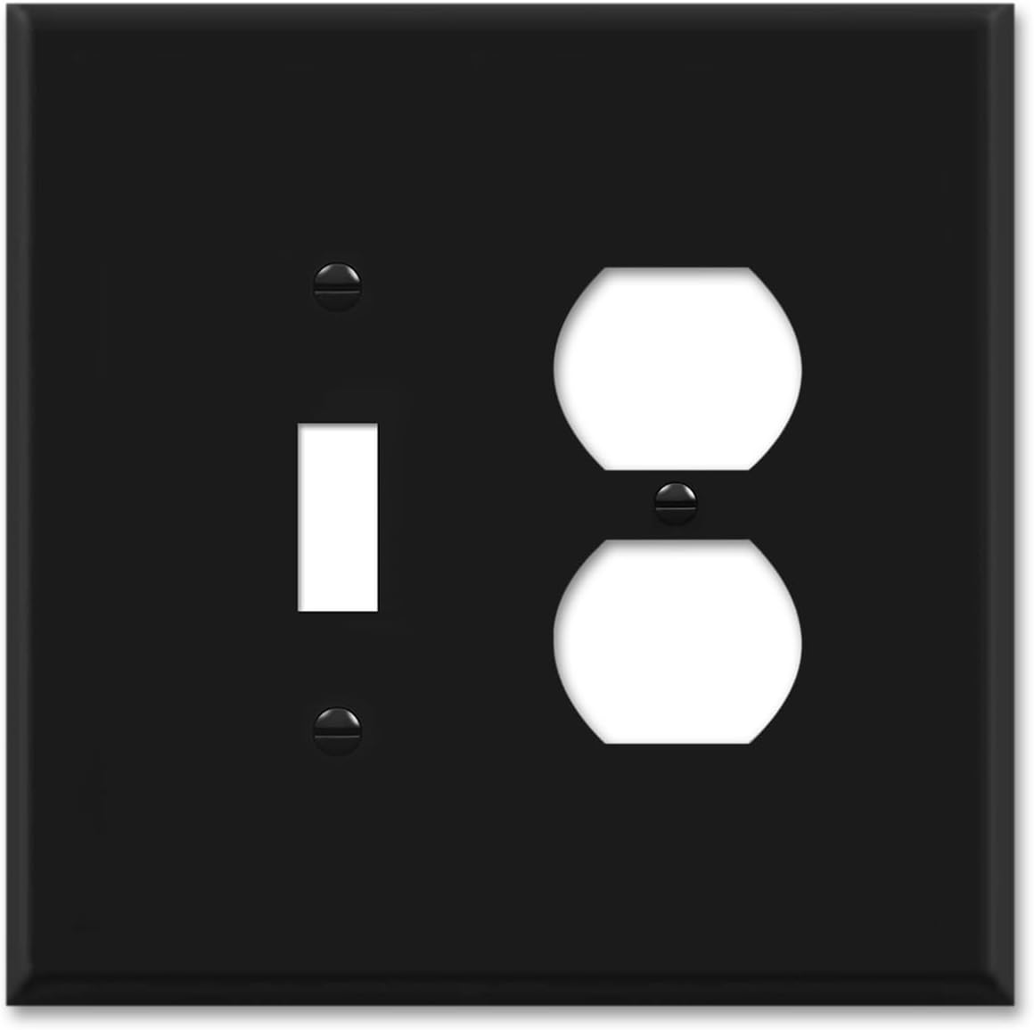 OVERSIZED 2 Gang Combination Metal Wall Plate - (1) Duplex Outlet with (1) Toggle Style Combo Jumbo Light Switch Plate Cover, Stainless Steel Painted Black - UL Listed, 5.5" x 5.5" - Made in USA