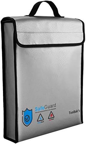 TuoBak's Fireproof Document Bag,Fireproof Document Box with Zipper, Fireproof Box for Documents 15.8”x 12.6”×3.1” for Valuables,Money,Jewelry,Tablet