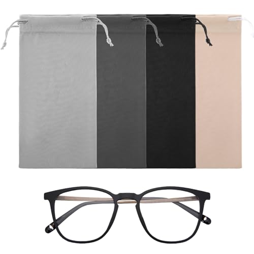 Image of Teaaha 4PCS Microfiber Sunglasses Bag Glasses Pouch, Portable Sunglass Case Soft Drawstring Eyeglasses Sleeve Storage Bag for Phone, Eyeglass Case