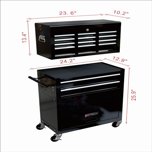 Tool Chest, 8-Drawer Rolling Tool Storage Cabinet with Detachable Top, Tool Box with Liner, Adjustable Shelf, Locking Mechanism, Parking Brakes, Tool Cart Chest for Garage, Workshop, Home Crafts Use