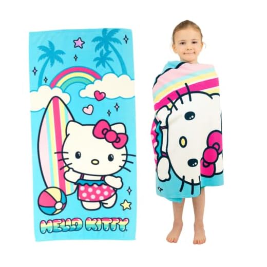 Franco Sanrio Hello Kitty Super Soft Lightweight 100% Recycled Bath/Pool/Beach Towel Made from Recycled Plastic Bottles, 58 in x 28 in, (100% Official Licensed Sanrio Product)