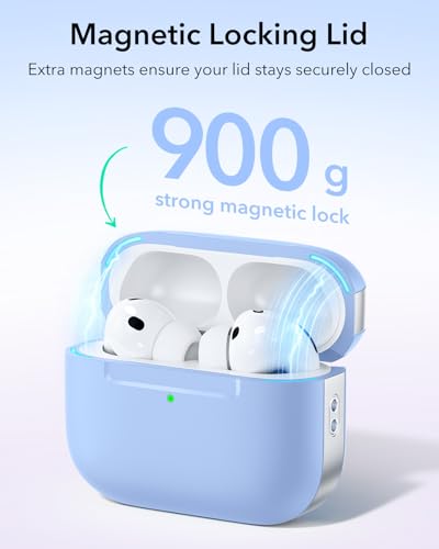 Image of ESR for AirPods Pro 3 Case (USB-C), Compatible with MagSafe, Magnetic Lid Lock, Full Drop Protection Cover with Lanyard, Pulse Series, Light Blue