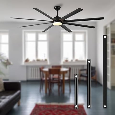 84 Inch Industrial Ceiling Fan with Light, Large Ceiling Fan with 8 Aluminum Blades,3 Downrods,6 Speed DC Motor, Remote and Wall Control, Commercial Ceiling Fans For Patios/Porch/Shop,Black Cover