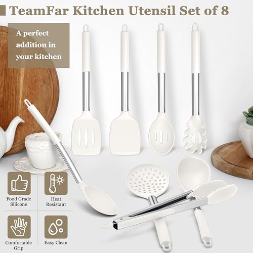 Image of TeamFar Kitchen Utensils Set of 8, Silicone Utensils Kitchen Tools-White