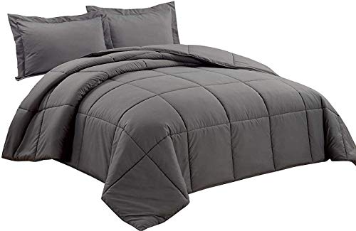 Chezmoi Collection 3-Piece Down Alternative Comforter Set (Queen, Gray) Chezmoi Collection 3-Piece Down Alternative Comforter Set (Queen, Gray)