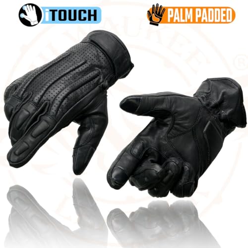Image of Milwaukee Leather Men's Premium Leather Motorcycle Racing Gloves - Hand Protection, Gel Palm, Adjustable Fit - Medium