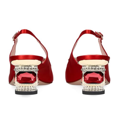 FSJ Women Fashion Crystal Square Buckle Closed Pointed Toe Slingback Pumps Rhinestone Block Low Heel Sandals Party Prom Dress Shoes Size 4-16 US4