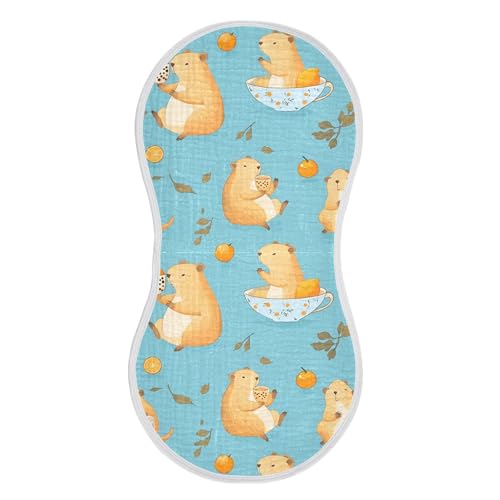 Cute Capybara and Orange Baby Burp Cloths, Cotton Soft Absorbent Burp Cloth, Baby Bib Cloths Spit Up Rags for Newborn Boys Girls, 2 Pack, 22”x11”