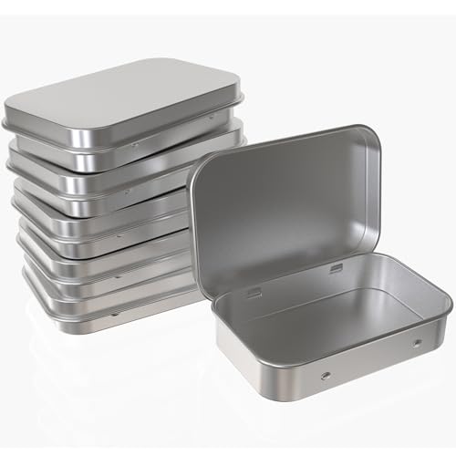 Hulless Small Hinged Tin Box Metal Tins Storage Containers Portable Craft Organizer for Home Storage to pills, candies, herbs, planting seed, nail art etc, Silver 6Pcs