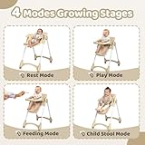 Bonnlo Baby Foldable High Chair, Adjustable Height with 7 Positions, 4-Level Reclining Seat & Detachable Double Tray, Highchair for Toddlers 6 Months to 3 Years (Beige) - Image 3