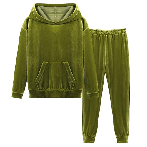 LecGee Girl's Hoodie Tracksuit 2 Piece Velour Outfits Hooded Pullover Sweatshirt Sweatpants Jogging Sweatsuit Set