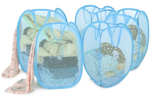 Image of Mesh Laundry Foldable Basket 4 Pc (38 x70 cm)- Breathable, Sturdy, Foldable, and Space-Saving Design for Clothes and Storage. (4, 4 Pcs LARGE SIZE - Black /Sky /Royal /Red)