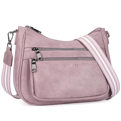 Image of KITEVIUN Crossbody Bags for Women Leather Purse Trendy Multi Pocket Shoulder Handbags with Adjustable Guitar Strap