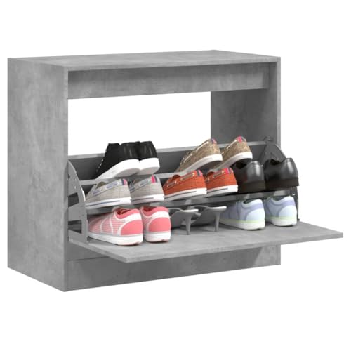 Meuble à chaussures avec 3 compartiments à rabat et finition moderne gris béton - 5