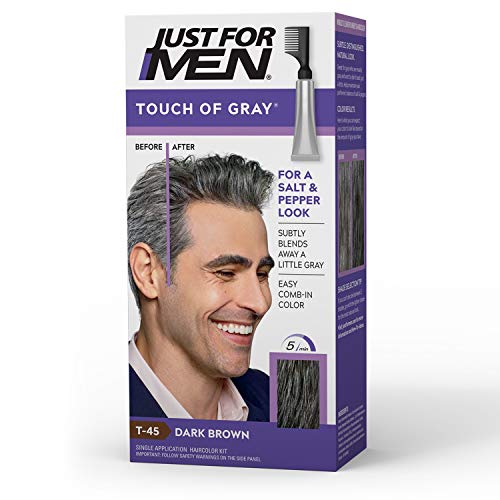 Just For Men Touch of Gray, Gray Hair Coloring for Men with Comb Applicator, Great for a Salt and Pepper Look - Dark Brown, T-45 (Packaging May Vary)