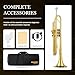 SONICAKE Bb Standard Trumpet, Student Trumpet Set for Beginner, Brass Trumpet Instrument with Hard Case, Cleaning Kit, 7C Mouthpiece and Gloves, Ideal Gift for School Band Orchestra, QTP-01, Golden