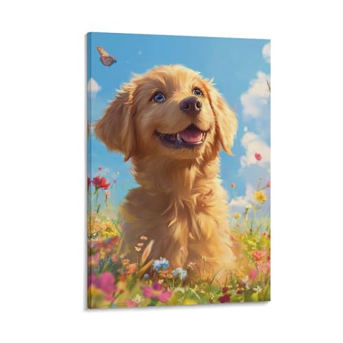 Toile Golden Retriever pour salon et chambre : affiche décoration murale 30x45cm