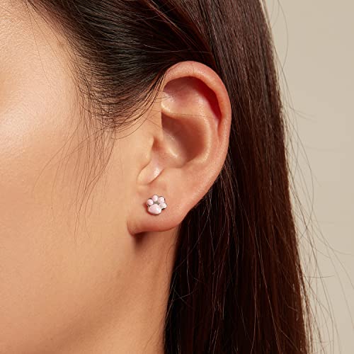 WOSTU Cat Paw Stud Earring for Women S925 Sterling Silver Pet Footprint Earring Hypoallergenic Jewelry Gift for Women Teen Girls Cat Lovers Pink2
