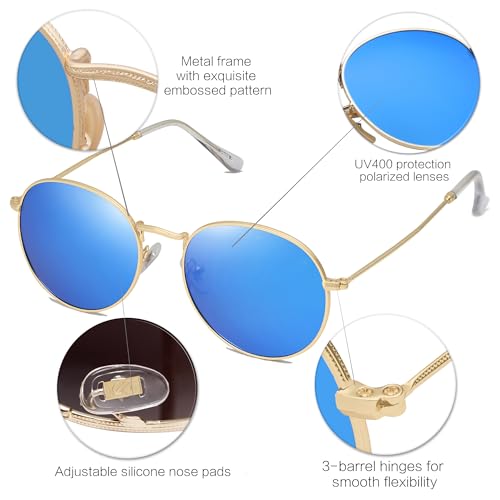 Image of SOJOS Small Round Polarized Sunglasses for Women Men Classic Vintage Shades | Lightweight Stainless Steel Frame UV400 Sun Protection Adjustable Nose Pads SJ1014
