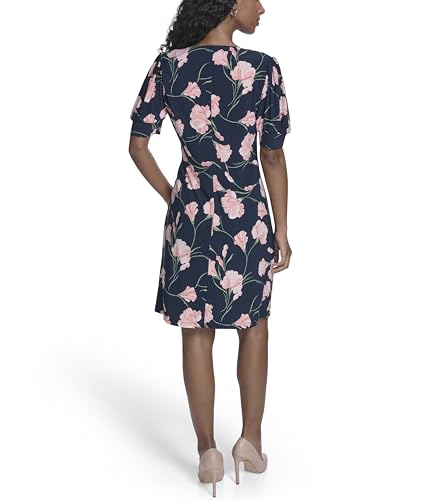 Image of Tommy Hilfiger Women's Short Puff Sleeve V-Neck Shift Mini Dress
