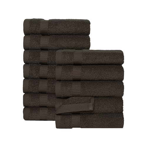 SALBAKOS 100% Turkish Cotton Washcloth Set of 12 13x13 inch | Heirloom Quality | Hotel & Spa Collection | Ultra Soft, Super Absorbent, Washcloth Towels | Made in Turkey (Chocolate, 12 Washcloths)