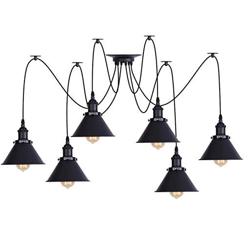 Lustre araignée vintage industriel à 6 ou 10 lumières pour plafond de salle à manger