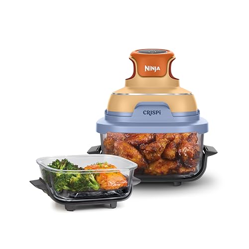 Ninja CRISPi Tragbare Heißluftfritteuse, 3,8 l & 1,4 l, 4-in-1: Heißluftfrittieren, Braten, Aufknuspern, kompaktes Design, 2 abnehmbare Glasbehälter & Deckel, 1700 W, Mango-Wolken FN101EUORPR 1