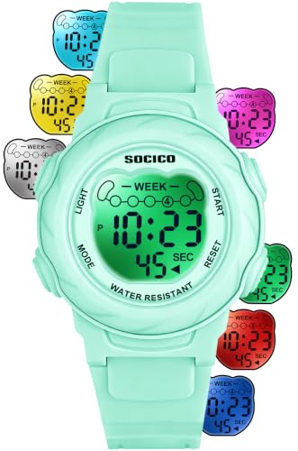 SOCICO Kids Digital Watch 50M Waterproof & 7 Color Lights for Boys Girls