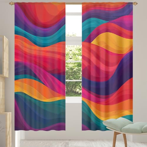Mexpekil Colorful Waves Sheer Curtains for Living Room Bedroom Light Filtering Voile Curtain with Rod Pocket Privacy Window Treatments Set of 2 Panels 55''x84''