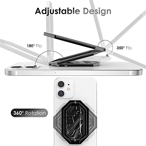 UVERTOOP Cell Phone Ring Holder Finger Kickstand, Foldable Phone Ring Stand 360° Rotation Metal Back Grip Holder Work with Magnetic Car Mount, Compatible with iPhone Samsung Tablets (Marble Black)