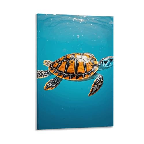 Décoration de chambre esthétique avec toile tortue bleue