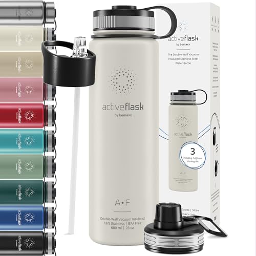 Butelka do picia ze stali nierdzewnej ACTIVE FLASK + słomka (3 pokrywki) wolna od BPA, szczelna, odpowiednia na dwutlenek węgla - butelka na wodę termos rowerowy izolowana izolowana butelka sportowa