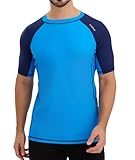 SURFEASY Men's Rash Vest Swim Shirts, Sun Protection Short Sleeve Quick Drying Rash Guard Base Layer Snorkeling Swimming Surfing Tops (Royal Blue/Navy,L)