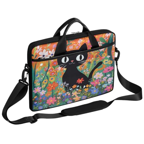 Bolso para portátil negro con flores, 15 pulgadas miniatura 1
