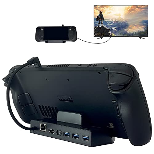 Station d'accueil TV pour Steam Deck DOBEWINGDELOU 6 en 1 Hub Stand Dock avec Gigabit Ethernet 4K HDMI 3 USB 3.0 Data Port USB-C PD Charging Accessories for Valve Steam Deck Cover