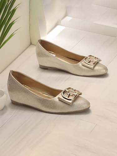Image of ELLE Women's Wedge Heel Slip-On Bellies with Statement Buckle