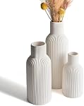 Vases de fleurs en céramique blanche 3, Moderne Matte Vertical Ribbed, Nordic Minimalist Decor pour Pampas, séché & Fleurs fraîches, Pièce centrale pour le salon, Étagère, Entrée, Mariage, Bureau