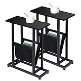 LAKEMID Side Table with Storage Set of 2 - Small Sofa Table Narrow End Table with Metal Frame for Li
